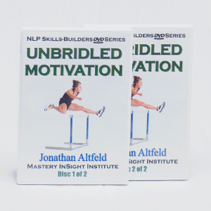  /></p>
<p><em><strong>DENOMINALIZING NOMINALIZATIONS!</strong></em><br />Change one word in a SIMPLE way and get profound shifts into motion! This is a complex term for a simple process, that gets dramatic changes in perceiving the world & motivating ourselves & others! Find out how to identify these SINGLE word PITFALLS that are built into our language, and TRANSFORM these words EASILY to get better results in life!</p>
<p><em><strong>GOAL-SETTING, WELL-FORMEDNESS</strong></em><br />Learn how to create outcomes more effectively, that get you closer to what you want more quickly, and learn to avoid the pitfalls in choosing and framing outcomes in ways that get you more of what you DON’T want.</p>
<p><em><strong>BELIEF SWISHES</strong></em><br />Change your mind & empower your beliefs QUICKLY, using your brain’s naturally rapid learning ability, and access those UNCONSCIOUS processes that INSTALL new ways of perceiving & operating in the world!</p>
<p><em><strong>USING ANCHORS TO MOTIVATE SELF & OTHERS</strong></em><br />Gain Access to Emotions You and others would like to experience more often, more consistently. Watch as Jonathan not only installs powerful anchors, but also sets up anchor CHAINS through an audience, eliciting a series of varying responses in multiple people, sequentially. Must be seen to be believed!</p>
<p><em><strong>PROPULSION SYSTEMS!</strong></em><br />People are motivated most & best by a combination of Pleasure & Pain. Once you’ve chosen good outcomes… Access the PLEASURE that comes from getting a desired outcome, and identify the PAIN that would come from not getting your desired outcome, then… spark all of that into motion and become amazed at your own ability to create a whole new reality for yourself!</p>
<p><em><strong>USING CHUNKING TO DIRECT ATTENTION</strong></em><br />People can become more motivated or less motivated based on how you direct their attention through ‘chunks’ of information. Learn the secrets of the “Mega-Speakers.” Chunk UP to motivate — Chunk DOWN to get bogged down!</p>
<p><em><strong>& MUCH MORE!</strong></em><br />As with our other DVD sets here, there’s always more gems to be found in these sets, since while training one concept at a time primarily, Jonathan constantly folds in references to other ideas, skills, & opportunities to use NLP in your life. This set is rich with additional material!</p>
<p><strong>Web Video Clips<br />from DVD Set 3 on Motivation!</strong></p>
<table border=